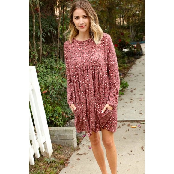 Leopard Babydoll Swing Dress with Pockets - Picture 2 of 7